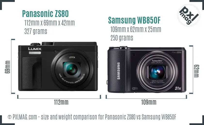 Panasonic ZS80 vs Samsung WB850F size comparison