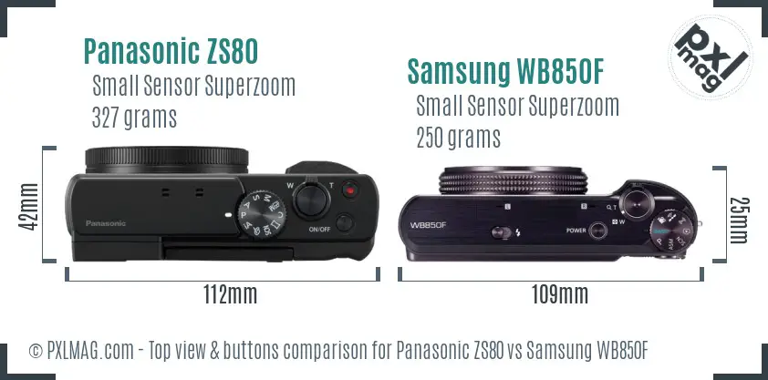Panasonic ZS80 vs Samsung WB850F top view buttons comparison