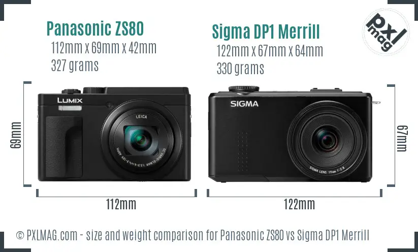 Panasonic ZS80 vs Sigma DP1 Merrill size comparison
