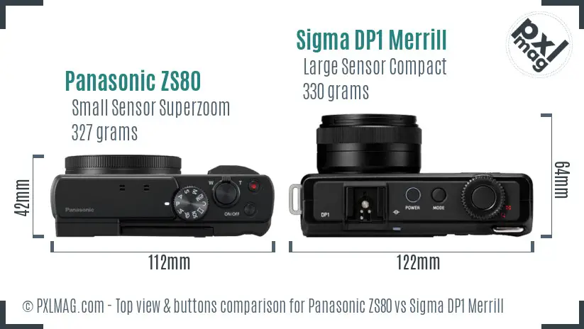 Panasonic ZS80 vs Sigma DP1 Merrill top view buttons comparison