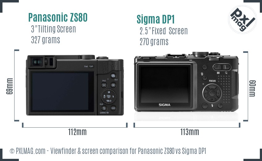 Panasonic ZS80 vs Sigma DP1 Screen and Viewfinder comparison