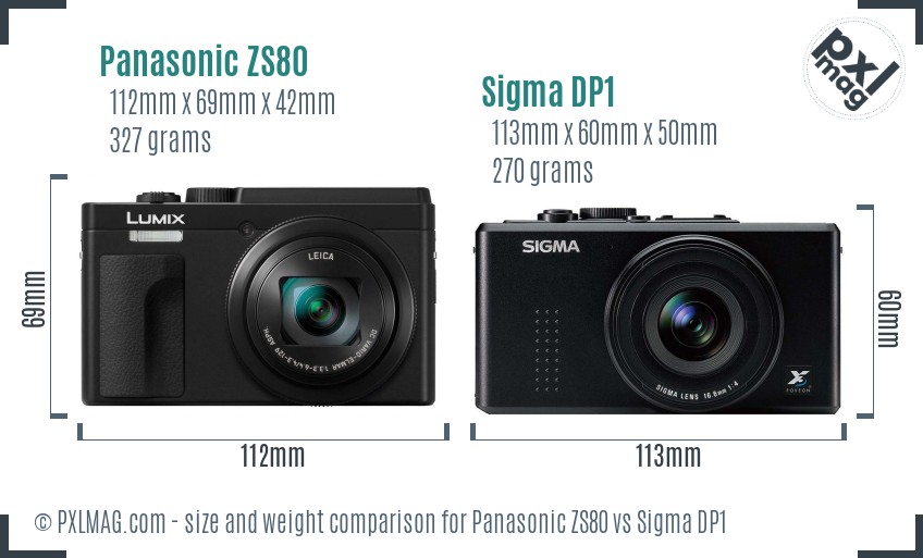 Panasonic ZS80 vs Sigma DP1 size comparison