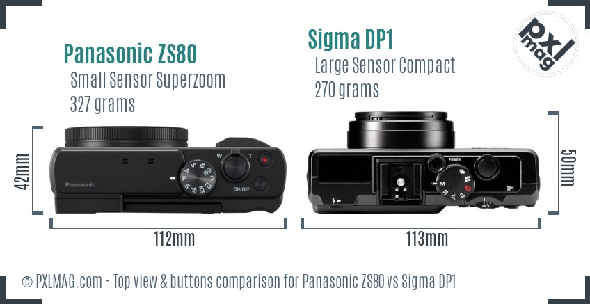 Panasonic ZS80 vs Sigma DP1 top view buttons comparison