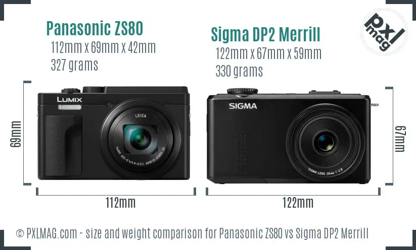 Panasonic ZS80 vs Sigma DP2 Merrill size comparison