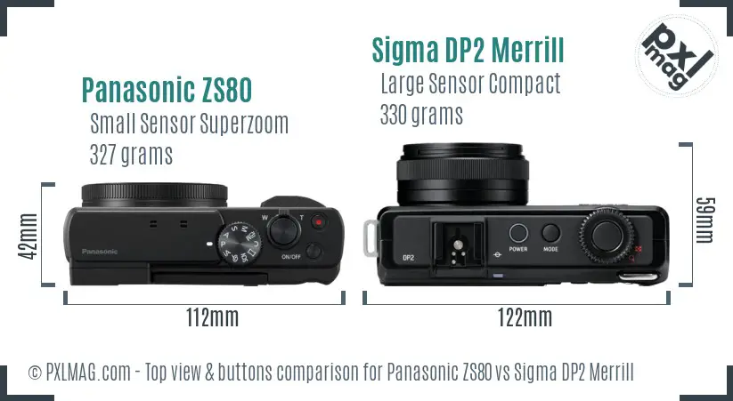 Panasonic ZS80 vs Sigma DP2 Merrill top view buttons comparison