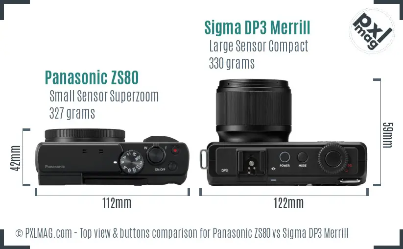 Panasonic ZS80 vs Sigma DP3 Merrill top view buttons comparison