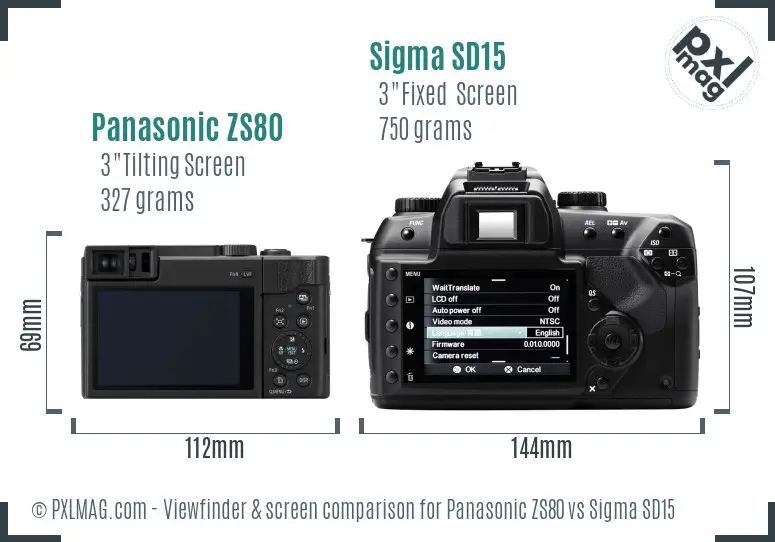 Panasonic ZS80 vs Sigma SD15 Screen and Viewfinder comparison