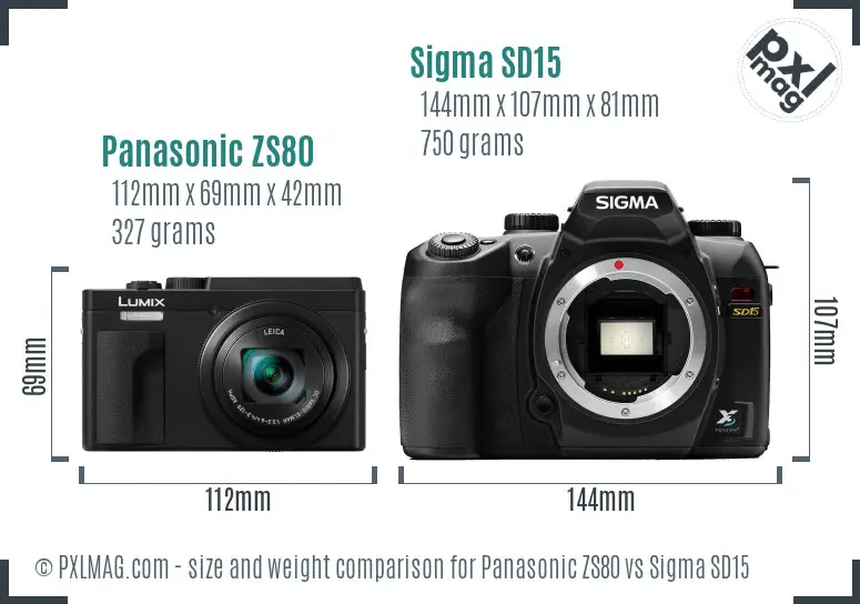 Panasonic ZS80 vs Sigma SD15 size comparison