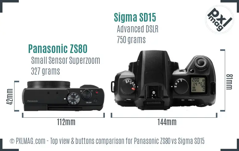 Panasonic ZS80 vs Sigma SD15 top view buttons comparison