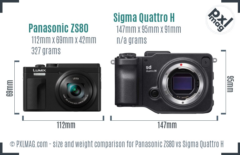 Panasonic ZS80 vs Sigma Quattro H size comparison
