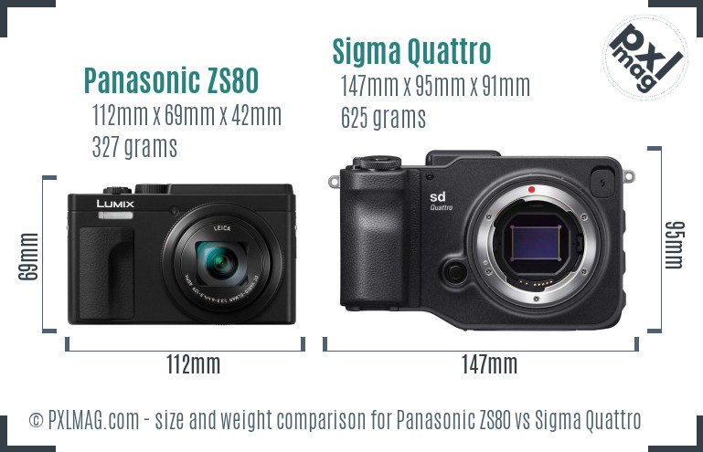 Panasonic ZS80 vs Sigma Quattro size comparison
