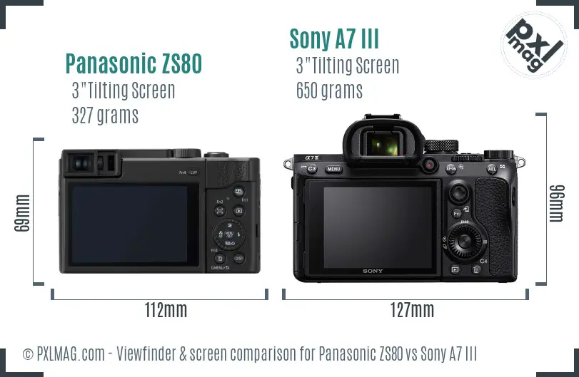 Panasonic ZS80 vs Sony A7 III Screen and Viewfinder comparison