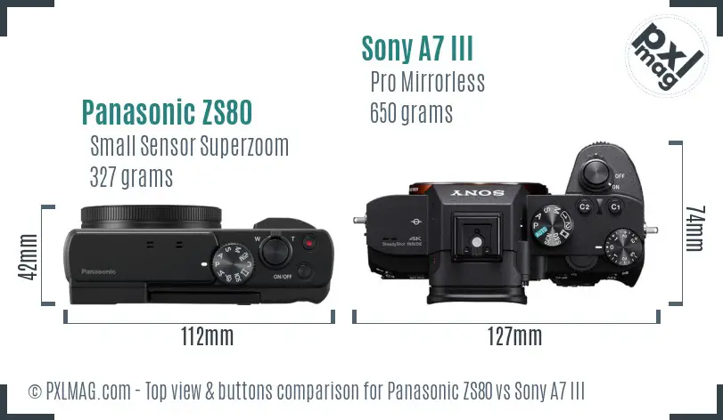 Panasonic ZS80 vs Sony A7 III top view buttons comparison
