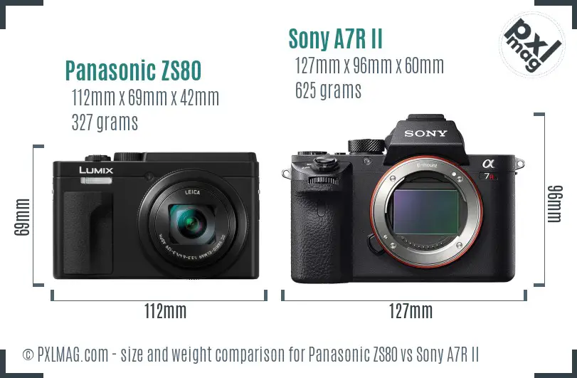 Panasonic ZS80 vs Sony A7R II size comparison Panasonic ZS80 vs Sony A7R II size comparison