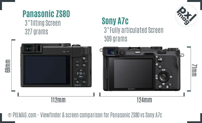 Panasonic ZS80 vs Sony A7c Screen and Viewfinder comparison