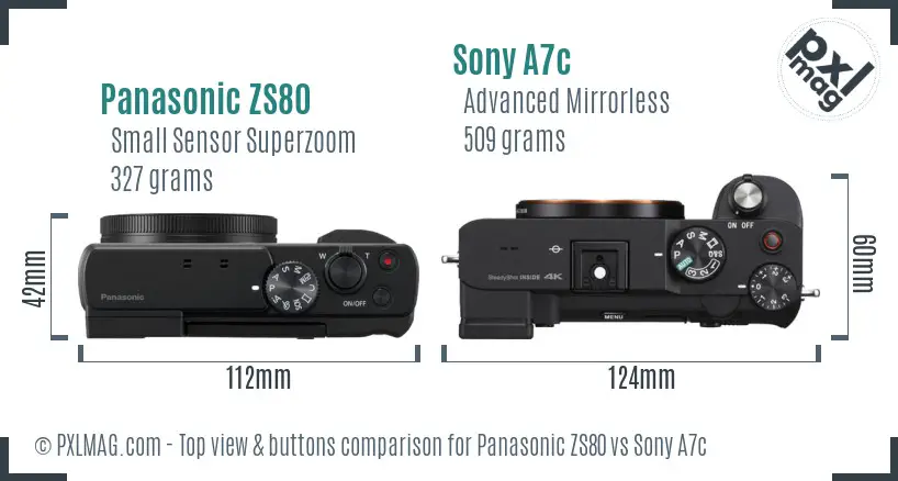 Panasonic ZS80 vs Sony A7c top view buttons comparison