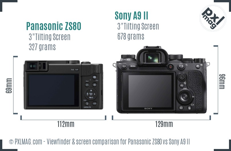 Panasonic ZS80 vs Sony A9 II Screen and Viewfinder comparison