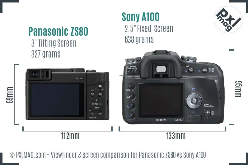 Panasonic ZS80 vs Sony A100 Screen and Viewfinder comparison