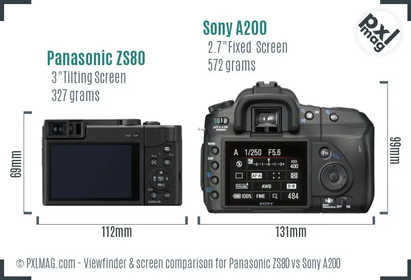 Panasonic ZS80 vs Sony A200 Screen and Viewfinder comparison