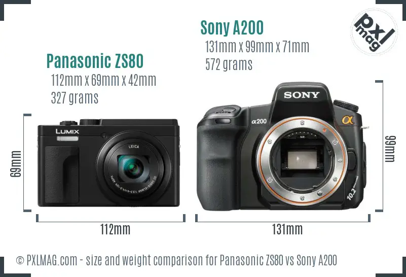 Panasonic ZS80 vs Sony A200 size comparison