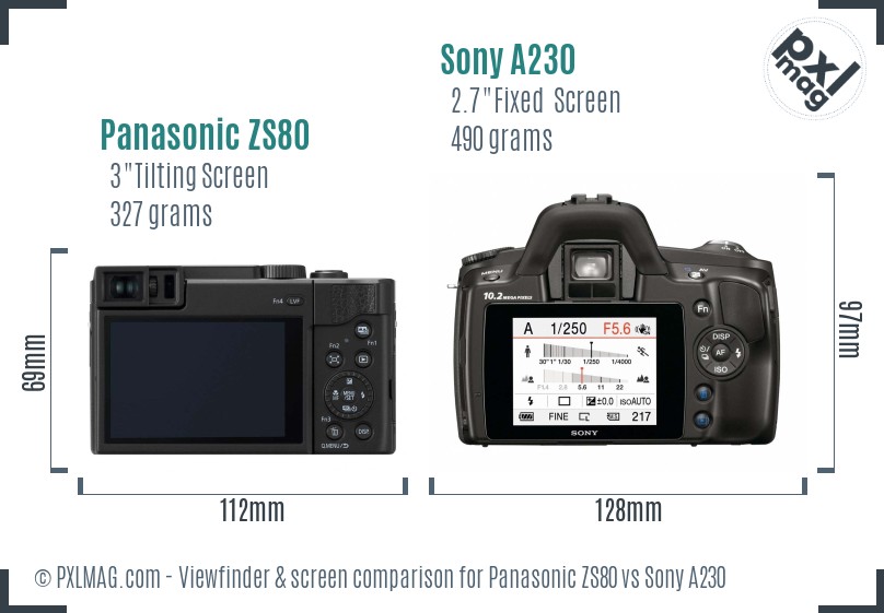 Panasonic ZS80 vs Sony A230 Screen and Viewfinder comparison