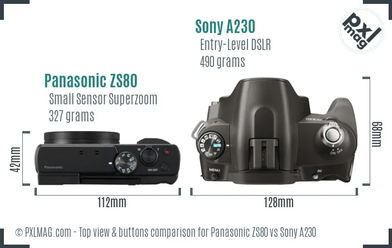 Panasonic ZS80 vs Sony A230 top view buttons comparison