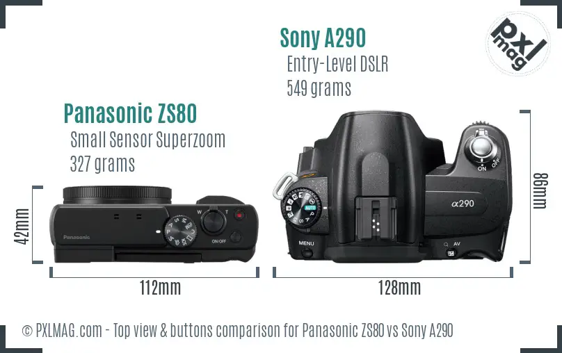 Panasonic ZS80 vs Sony A290 top view buttons comparison