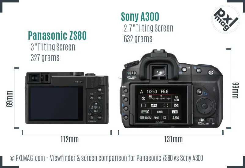 Panasonic ZS80 vs Sony A300 Screen and Viewfinder comparison