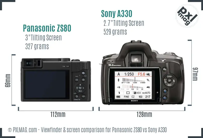 Panasonic ZS80 vs Sony A330 Screen and Viewfinder comparison