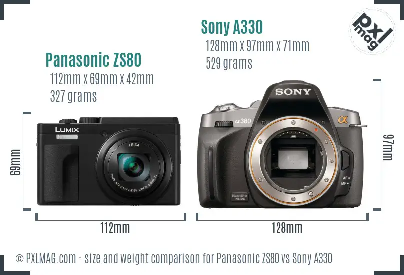 Panasonic ZS80 vs Sony A330 size comparison