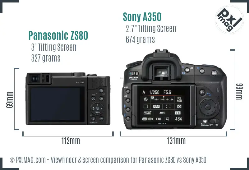 Panasonic ZS80 vs Sony A350 Screen and Viewfinder comparison