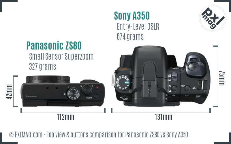 Panasonic ZS80 vs Sony A350 top view buttons comparison