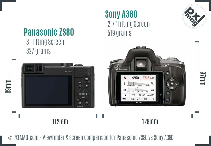 Panasonic ZS80 vs Sony A380 Screen and Viewfinder comparison