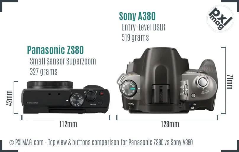 Panasonic ZS80 vs Sony A380 top view buttons comparison