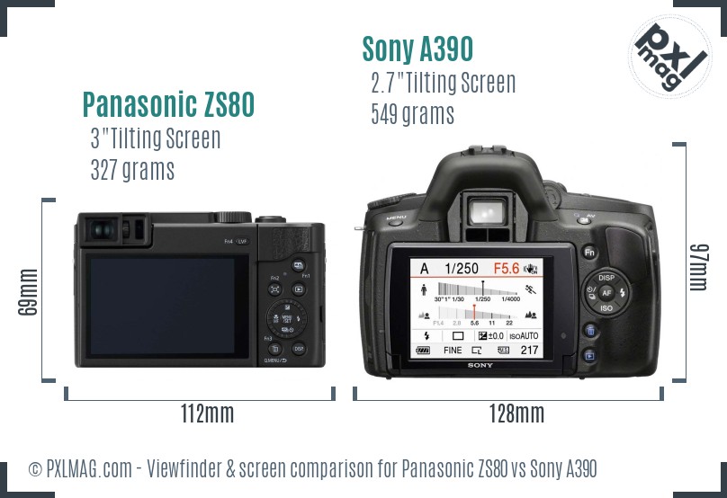 Panasonic ZS80 vs Sony A390 Screen and Viewfinder comparison