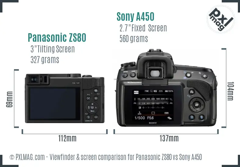 Panasonic ZS80 vs Sony A450 Screen and Viewfinder comparison