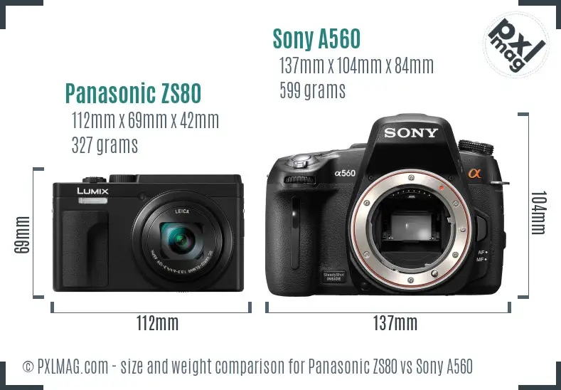 Panasonic ZS80 vs Sony A560 size comparison Panasonic ZS80 vs Sony A560 size comparison