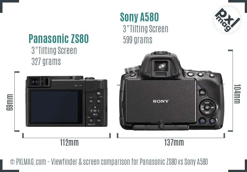 Panasonic ZS80 vs Sony A580 Screen and Viewfinder comparison