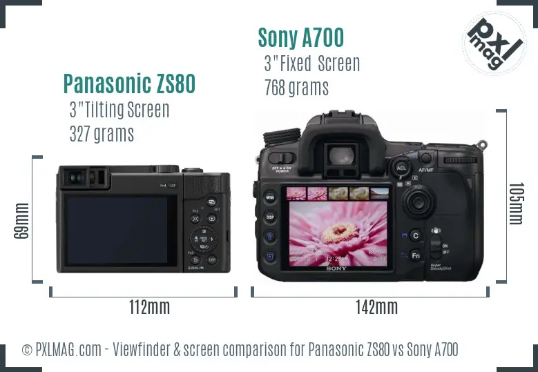 Panasonic ZS80 vs Sony A700 Screen and Viewfinder comparison