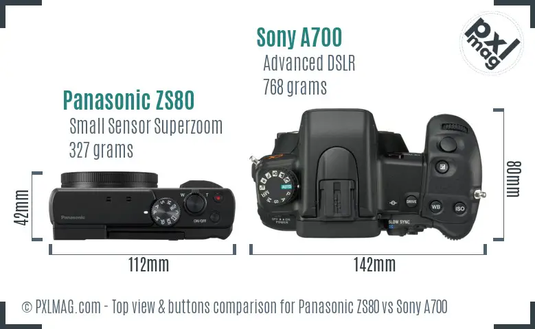 Panasonic ZS80 vs Sony A700 top view buttons comparison