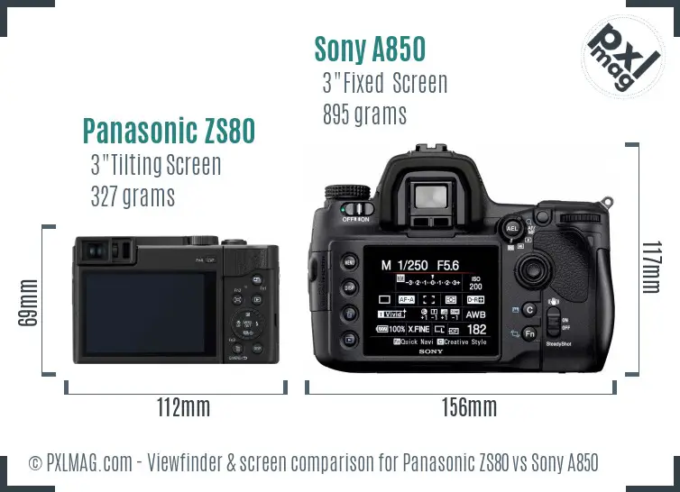 Panasonic ZS80 vs Sony A850 Screen and Viewfinder comparison