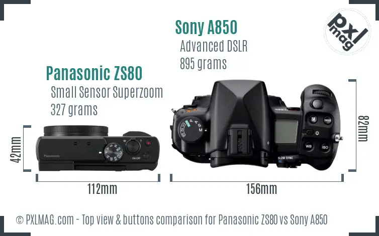 Panasonic ZS80 vs Sony A850 top view buttons comparison