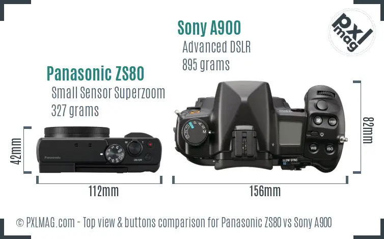 Panasonic ZS80 vs Sony A900 top view buttons comparison