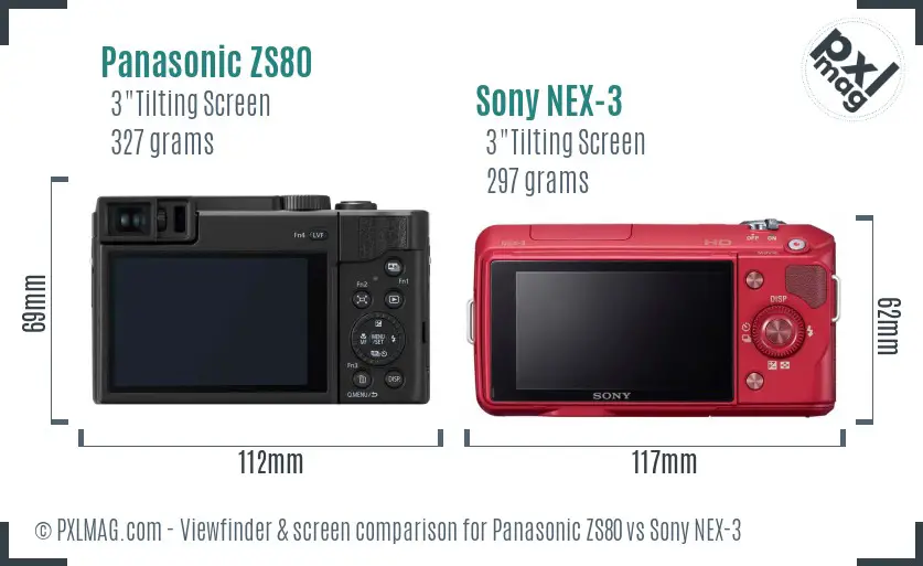 Panasonic ZS80 vs Sony NEX-3 Screen and Viewfinder comparison