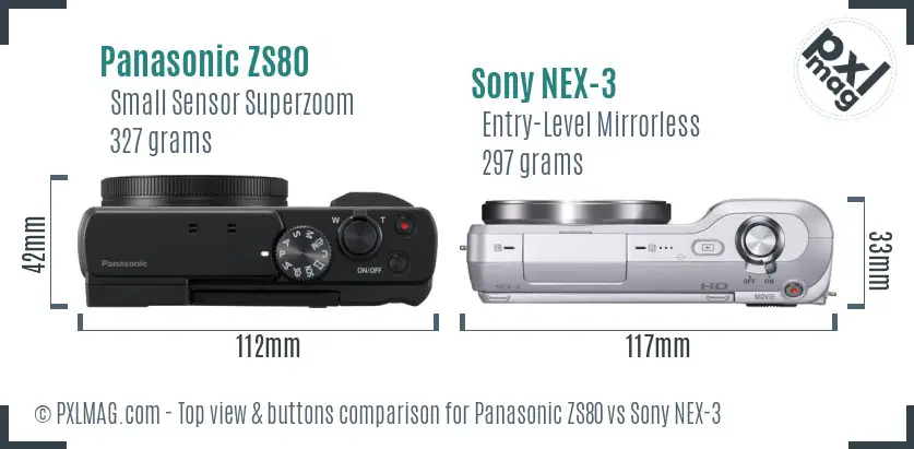 Panasonic ZS80 vs Sony NEX-3 top view buttons comparison