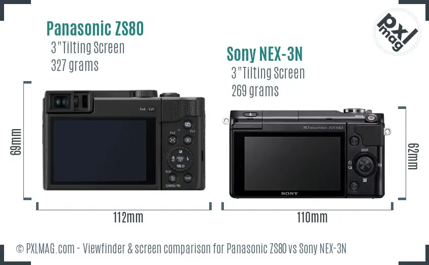 Panasonic ZS80 vs Sony NEX-3N Screen and Viewfinder comparison
