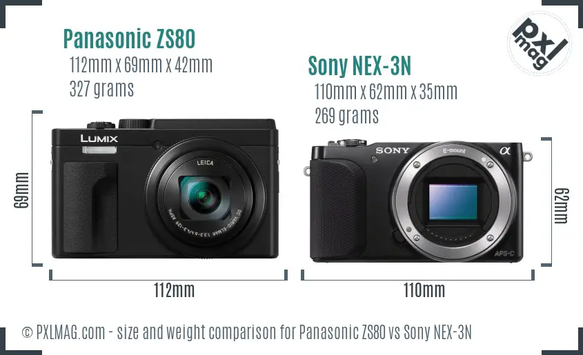 Panasonic ZS80 vs Sony NEX-3N size comparison