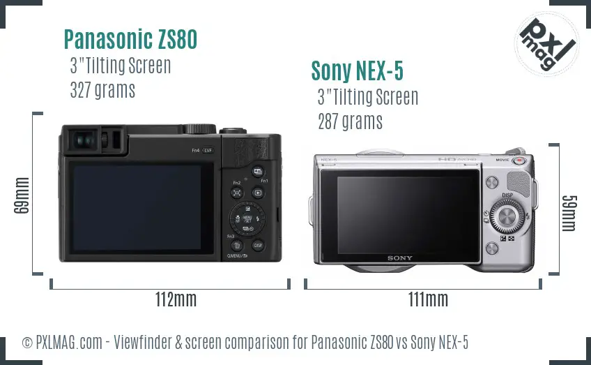 Panasonic ZS80 vs Sony NEX-5 Screen and Viewfinder comparison
