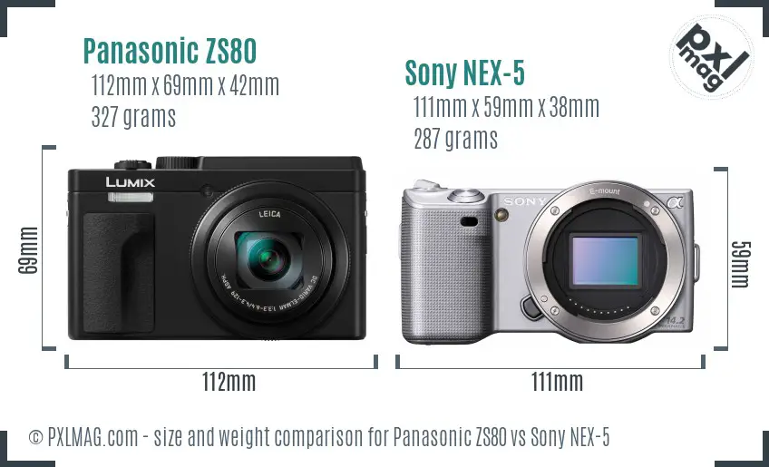 Panasonic ZS80 vs Sony NEX-5 size comparison