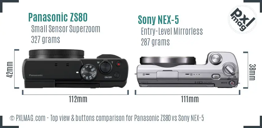 Panasonic ZS80 vs Sony NEX-5 top view buttons comparison